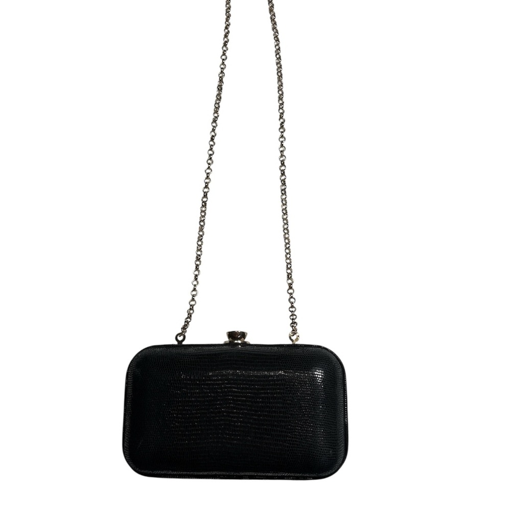 Ann Taylor Black Textured Clutch with gold Chain Strap - Picture 2 of 10